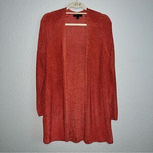 Ann Taylor Womens Open Front Long Sleeve Knitted Sweater Cardigan Orange Medium